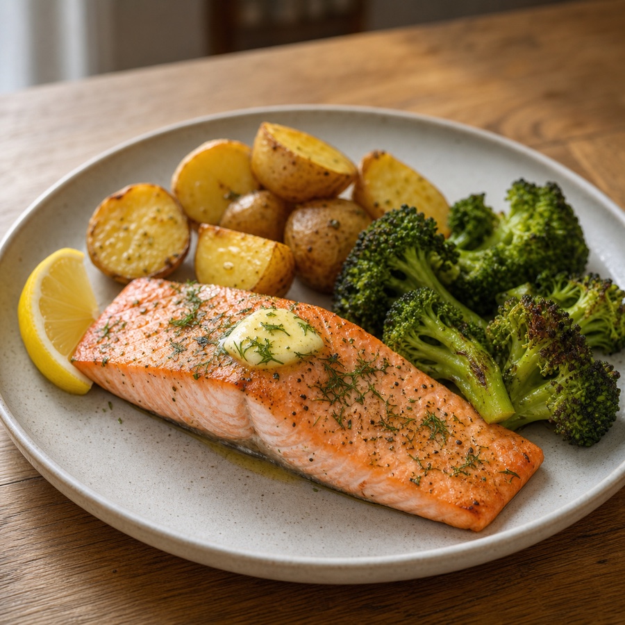 Baked Salmon with Greens